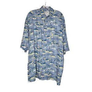 Columbia Sportswear Men’s XXL Short Sleeve Button Shirt Fish Print Blue Cotton